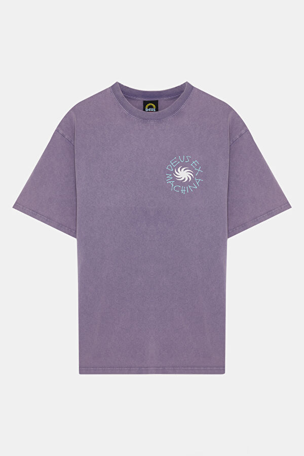 Relax Kalıp Mor Bisiklet Yaka Baskılı T-Shirt 3