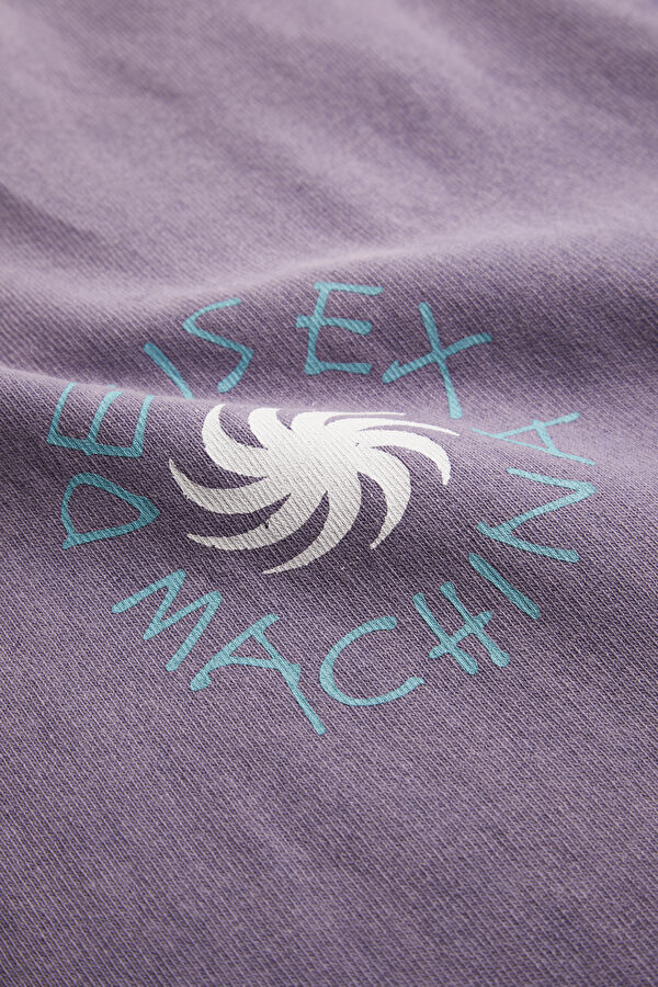 Relax Kalıp Mor Bisiklet Yaka Baskılı T-Shirt 7