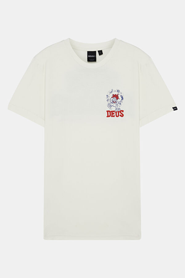 Relax Kalıp Beyaz Bisiklet Yaka Baskılı T-Shirt