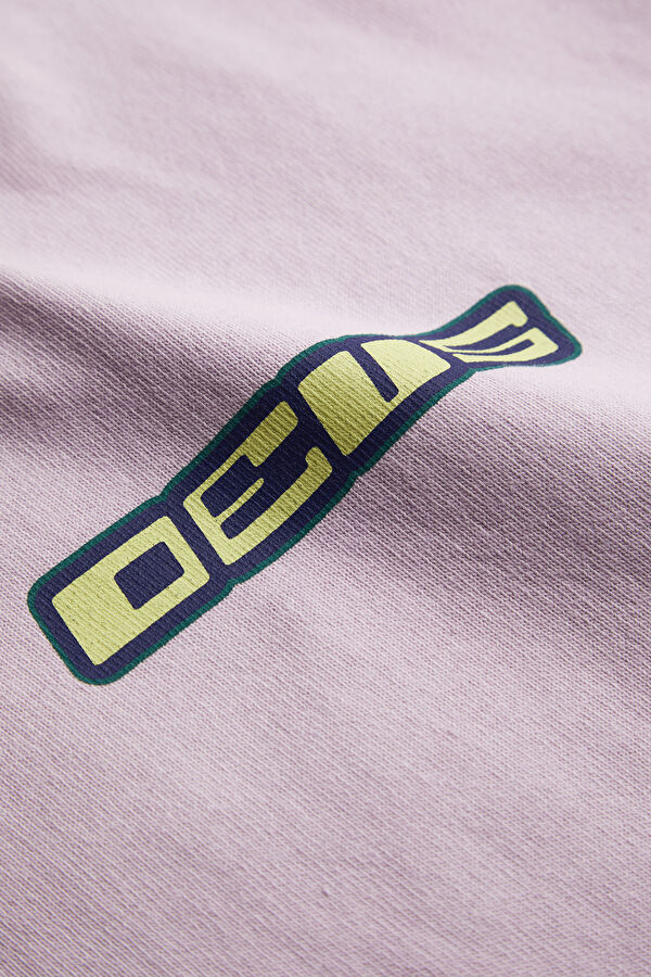 Oversize Bisiklet Yaka Baskılı Pembe Erkek T-Shirt 6