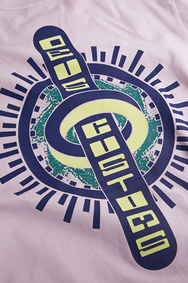 Oversize Bisiklet Yaka Baskılı Pembe Erkek T-Shirt 7