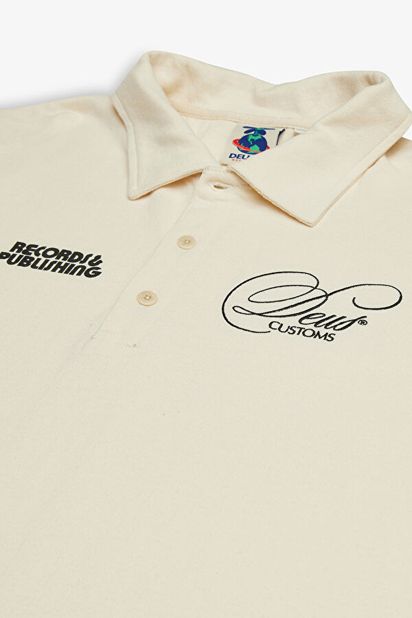 Oversize Bej Polo Yaka Baskılı T-Shirt 3