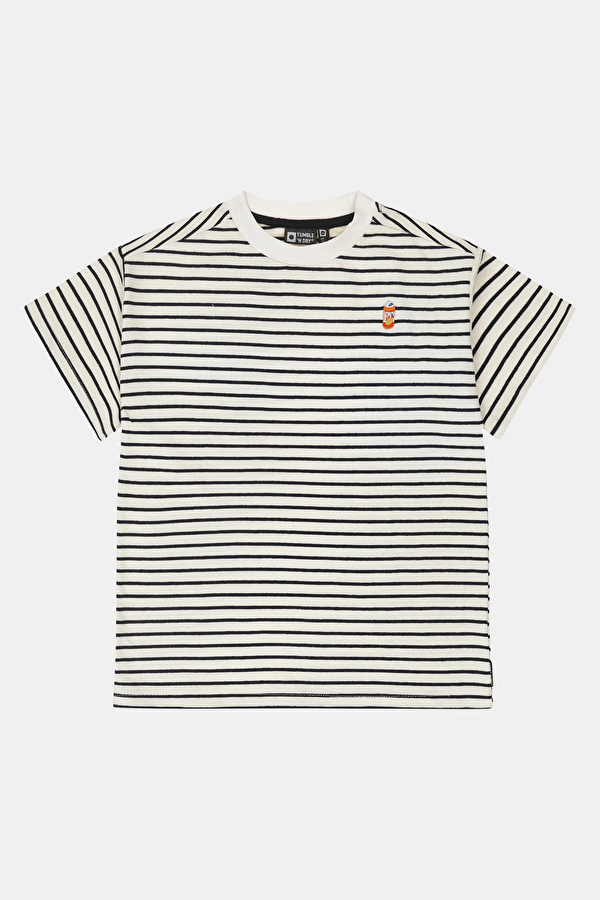 Siyah O Yaka Çizgili Desenli Çocuk T-Shirt