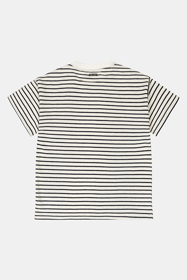 Siyah O Yaka Çizgili Desenli Çocuk T-Shirt 2