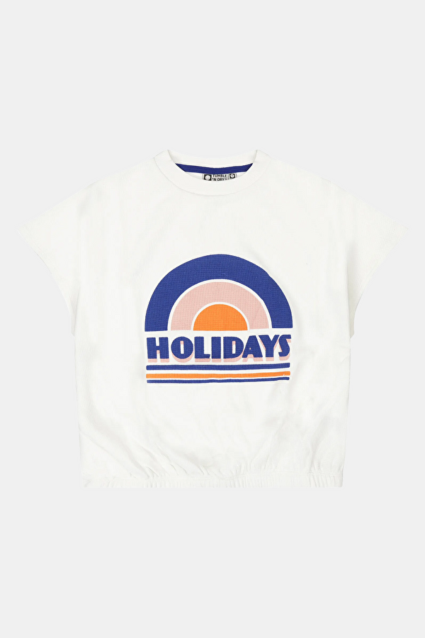 Beyaz Bisiklet Yaka Desenli Çocuk T-Shirt