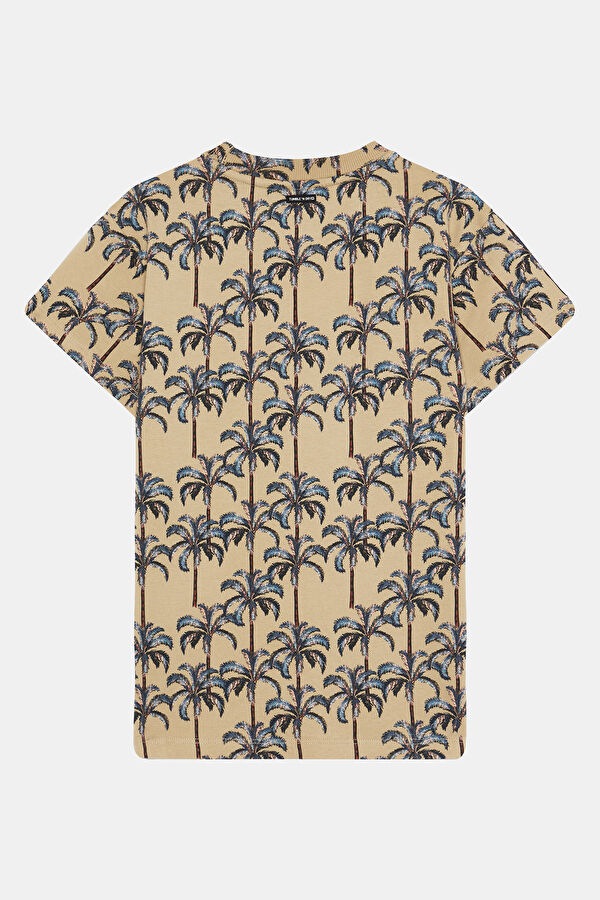 Bej O Yaka Desenli Çocuk T-Shirt 2