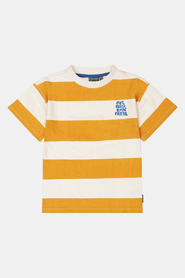 Turuncu O Yaka Çizgili Desenli T-Shirt