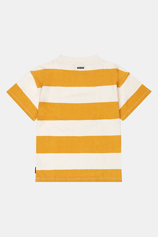 Turuncu O Yaka Çizgili Desenli T-Shirt 2