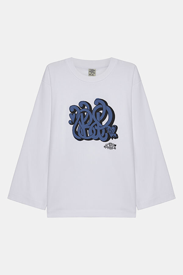 Blue Basic / round neckline Printed Tshirt