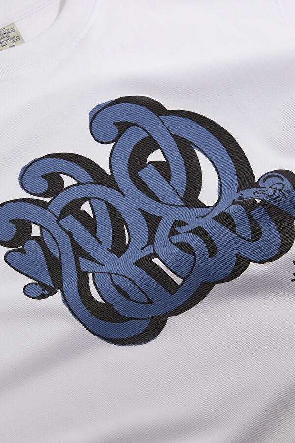 Blue Basic / round neckline Printed Tshirt 5