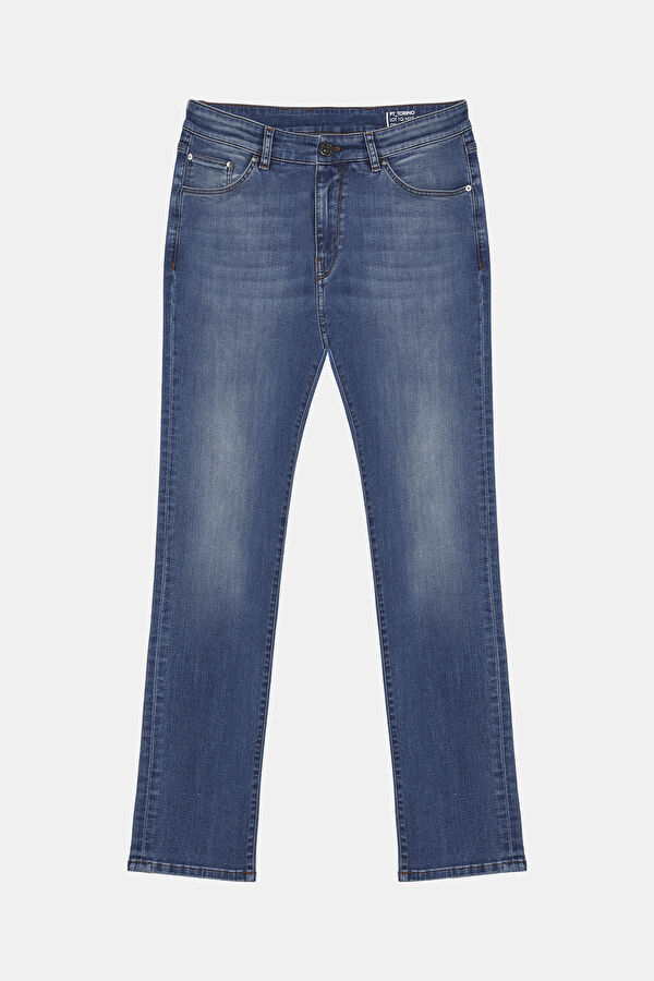 Blue Straight Leg Jeans Men's Trousers