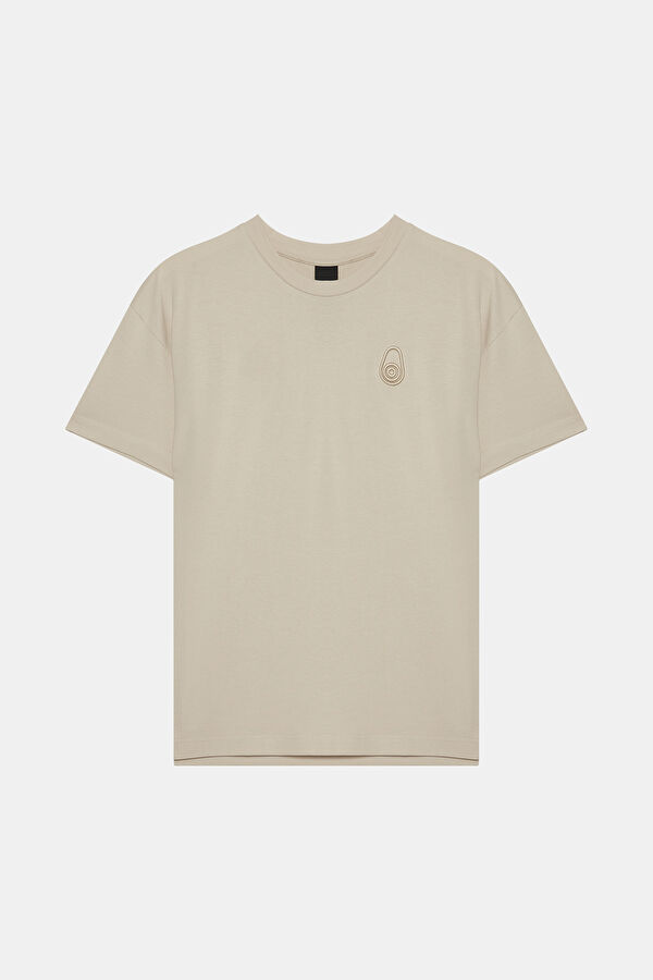 Ekru Bisiklet Yaka T-Shirt