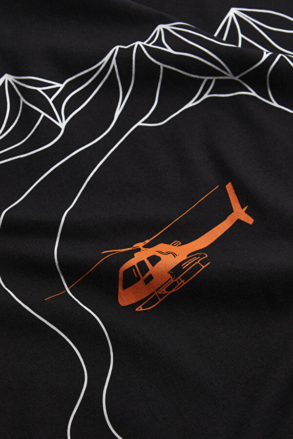 Heliski Siyah Bisiklet Yaka Baskılı Erkek T-Shirt 5