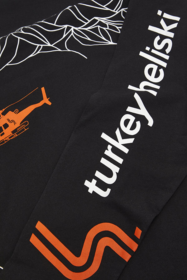 Heliski Siyah Bisiklet Yaka Baskılı Erkek T-Shirt 6