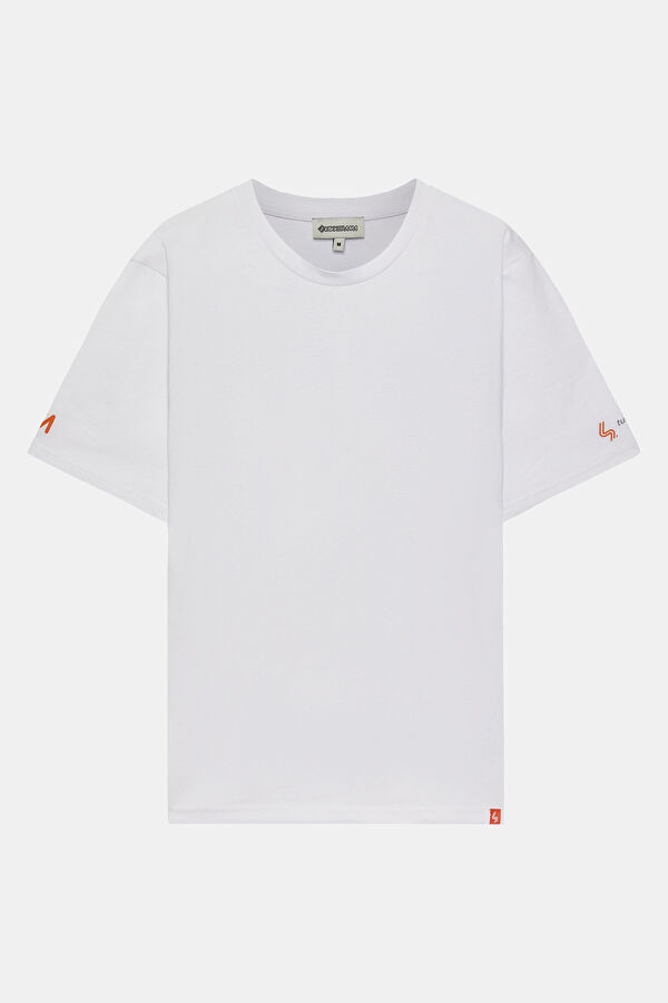 Ekru Bisiklet Yaka Baskılı T-Shirt