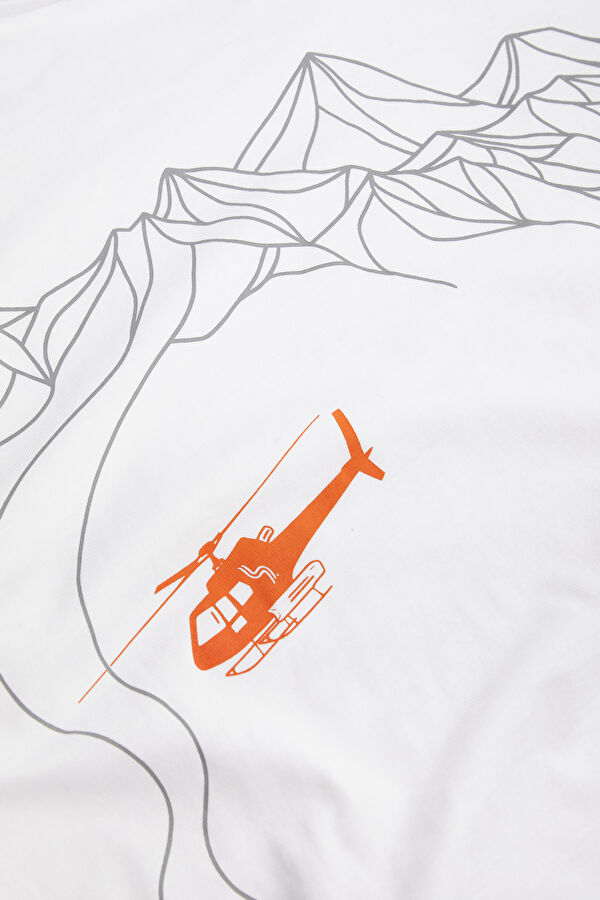 Ekru Bisiklet Yaka Baskılı T-Shirt 4