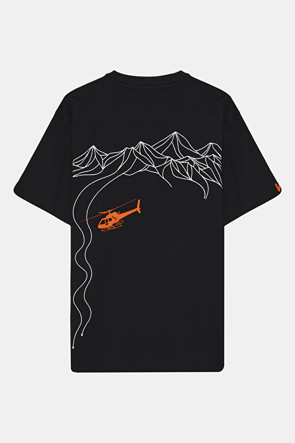 Heliski Siyah Bisiklet Yaka Baskılı T-Shirt 2