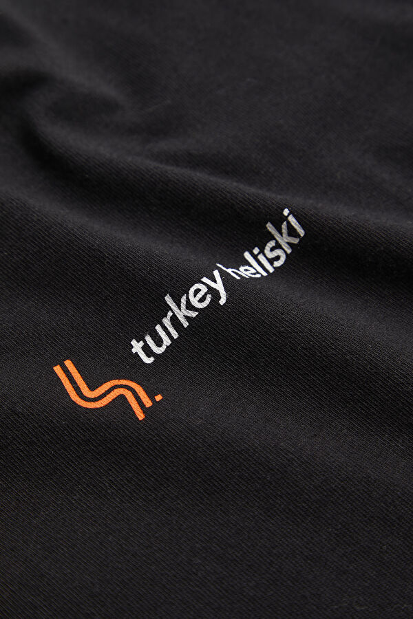 Heliski Siyah Bisiklet Yaka Baskılı T-Shirt 4