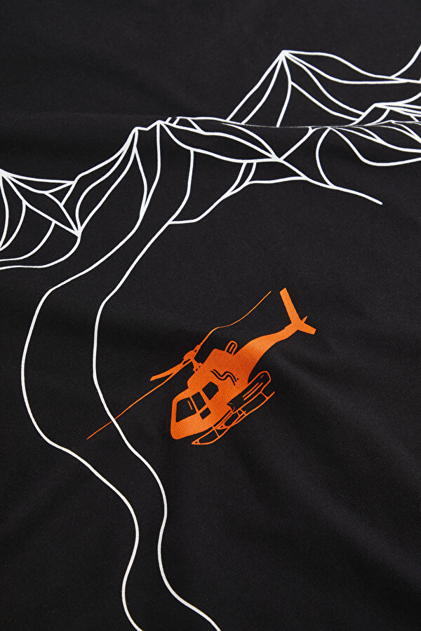 Heliski Siyah Bisiklet Yaka Baskılı T-Shirt 5
