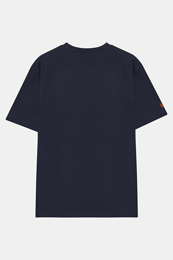 Lacivert Bisiklet Yaka Baskılı T-Shirt 2