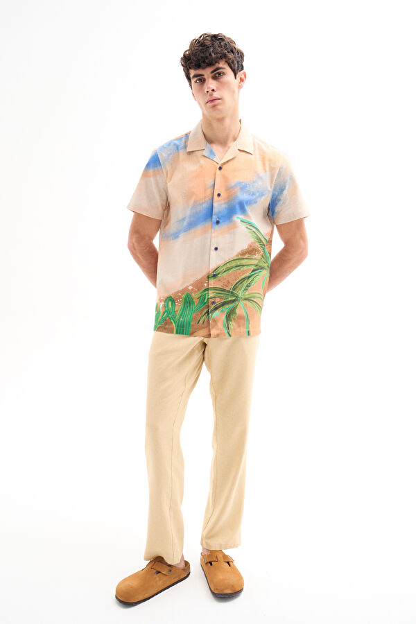 Colorful Patterned Resort Collar Men's Shirt