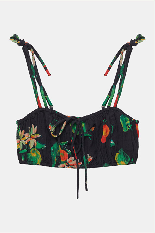 Black Floral Patterned Strappy Women's Blouse