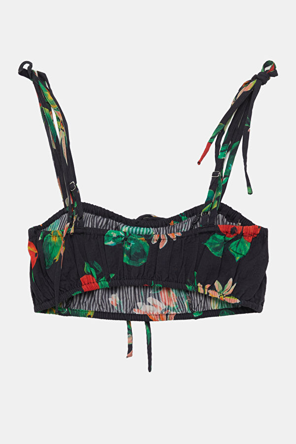 Black Floral Patterned Strappy Women's Blouse 2