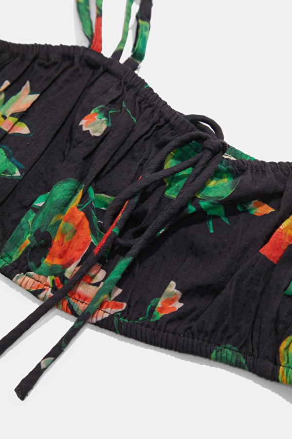 Black Floral Patterned Strappy Women's Blouse 3
