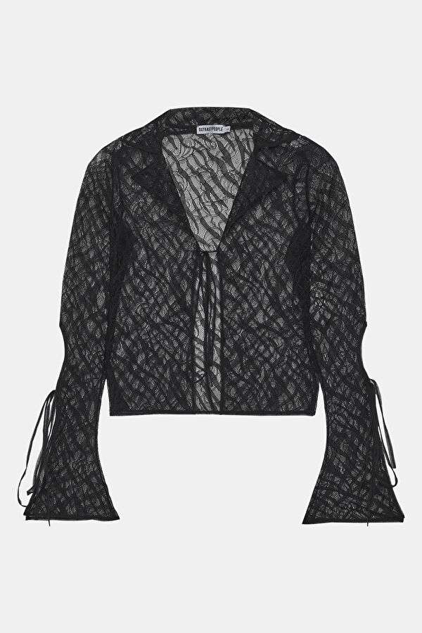 Close Fit Black Lacy V Neck Blouse