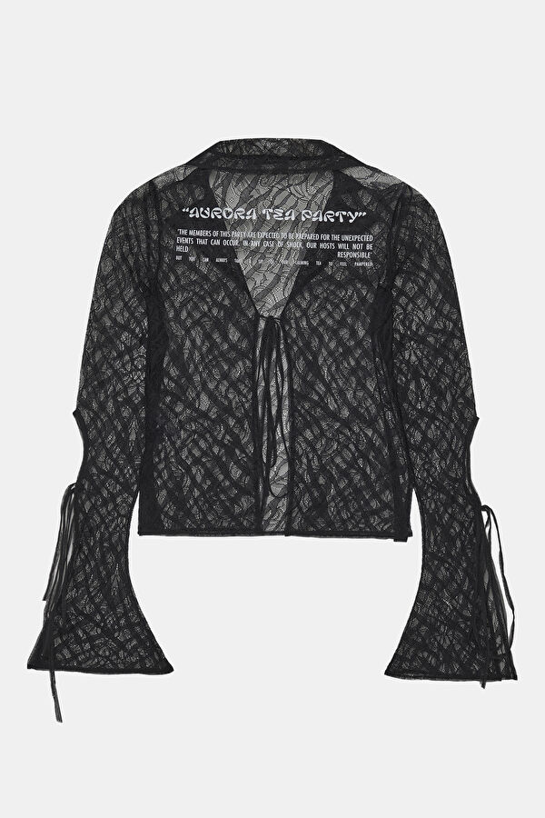 Close Fit Black Lacy V Neck Blouse 2