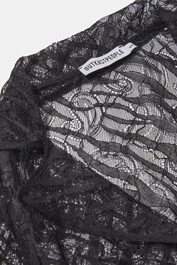 Close Fit Black Lacy V Neck Blouse 3