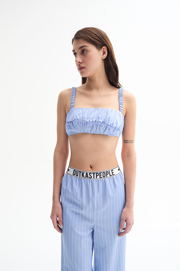 Light Blue Striped Strappy Women's Blouse