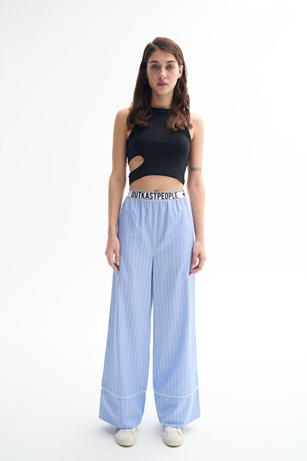 Relax Fit Light Blue Straight Leg Women's Trousers