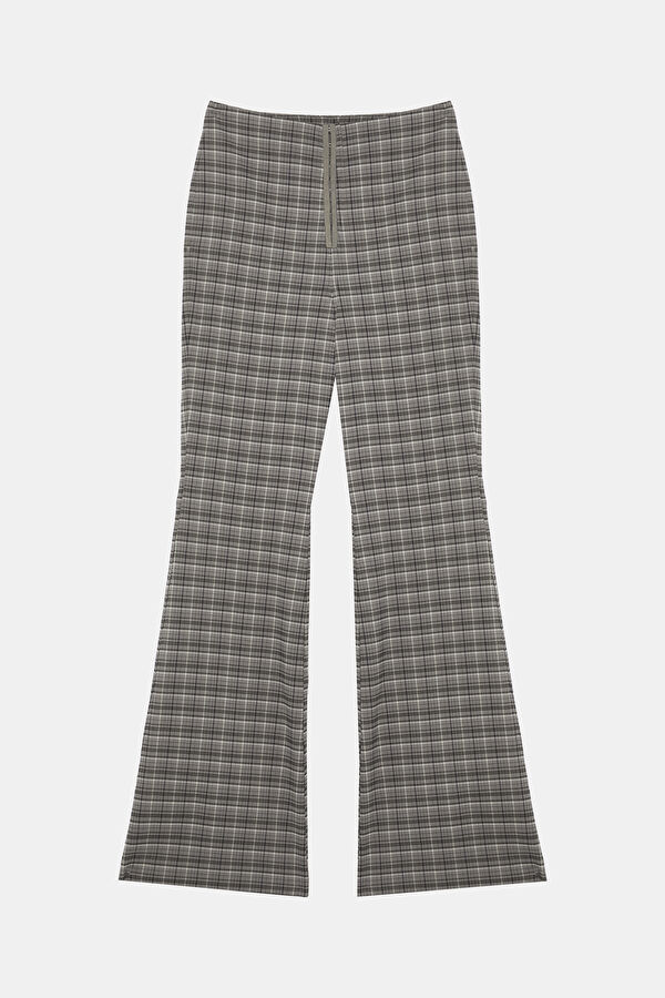 Slim Fit Grey Wide Leg Viscose Women's Trousers