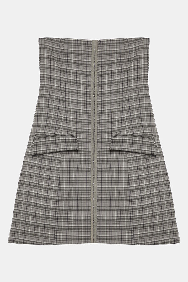 Grey Plaid Mini Women's Dress 4