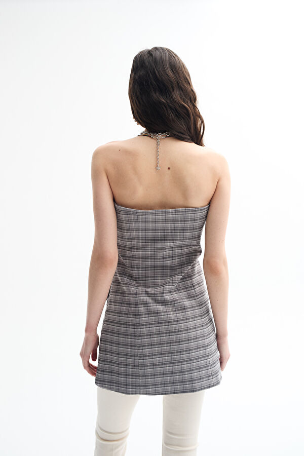 Grey Plaid Mini Women's Dress 2