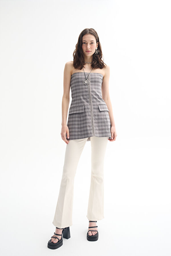 Grey Plaid Mini Women's Dress 3