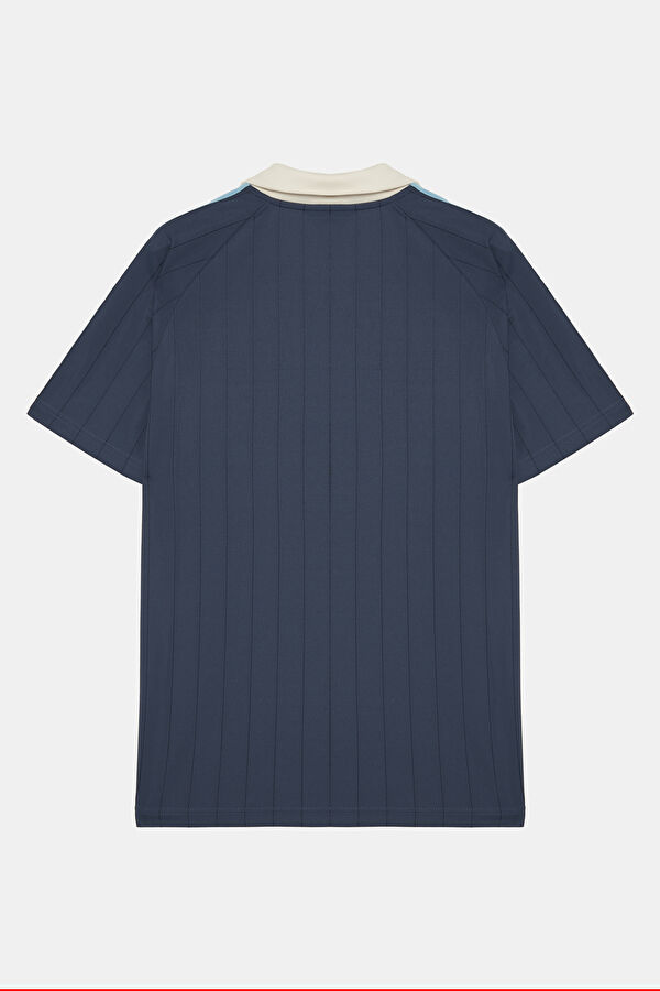 Relax Kalıp Mavi Polo Yaka Baskılı T-Shirt 2