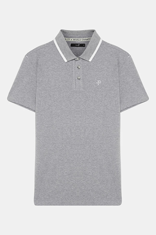 Gri Melanj Polo Yaka Erkek T-Shirt