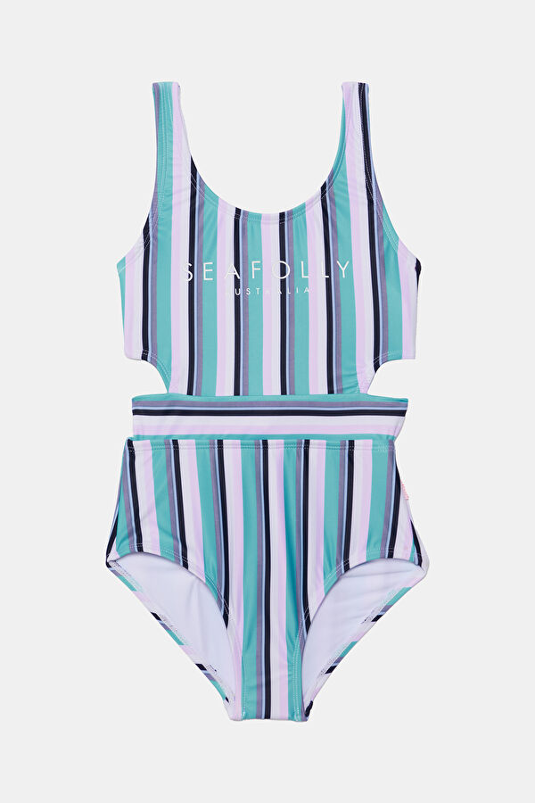 Blue Striped Patterned Kids Swimsuit