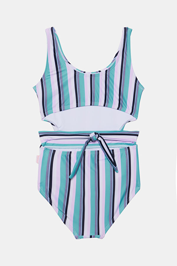 Blue Striped Patterned Kids Swimsuit 2