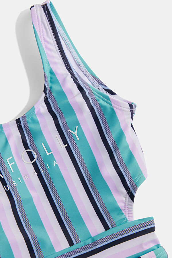 Blue Striped Patterned Kids Swimsuit 3