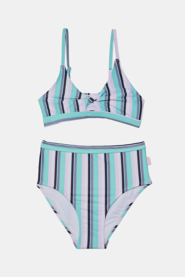 Mavi Çizgili Desenli Çocuk Bikini