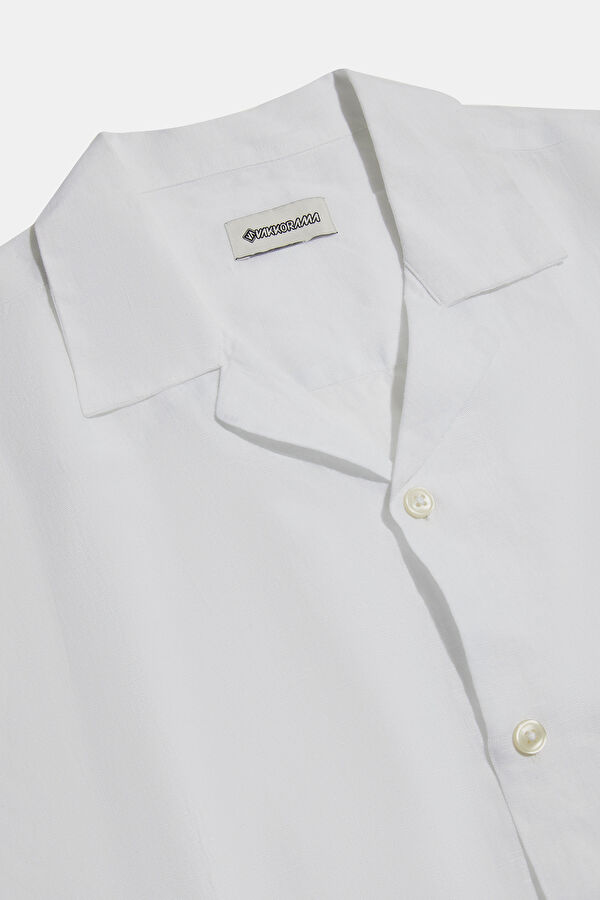 White Patterned Resort Collar Shirt 3