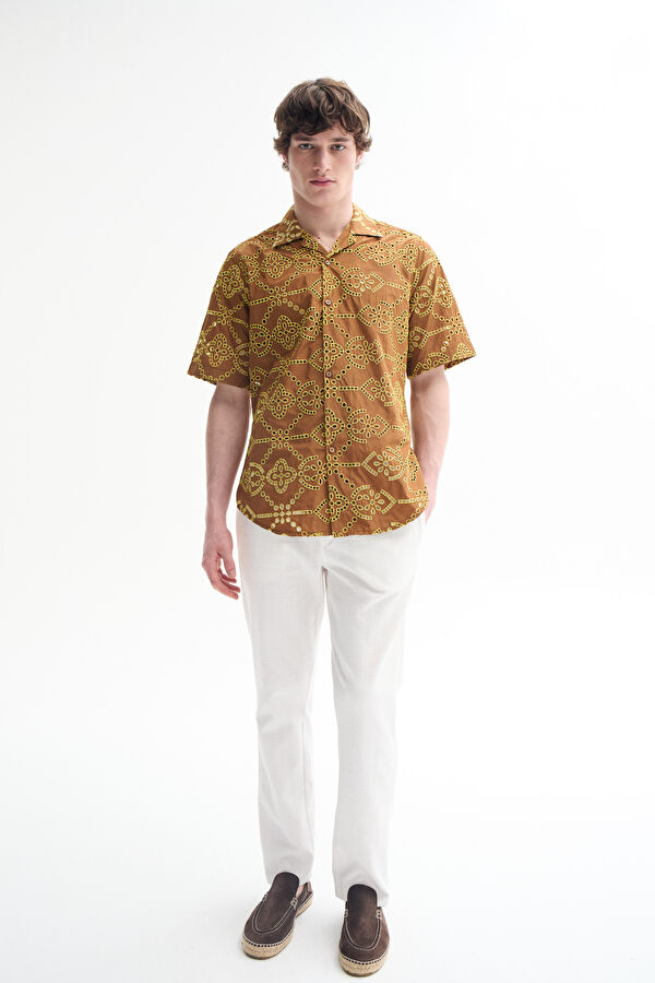 Yellow Textured Resort Collar Shirt 2