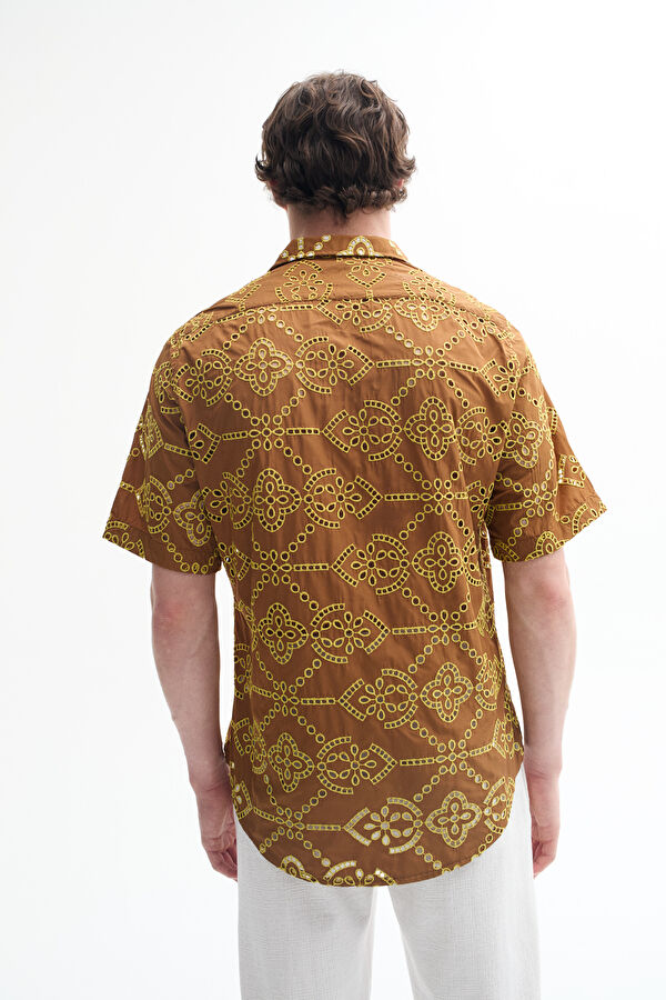 Yellow Textured Resort Collar Shirt 3