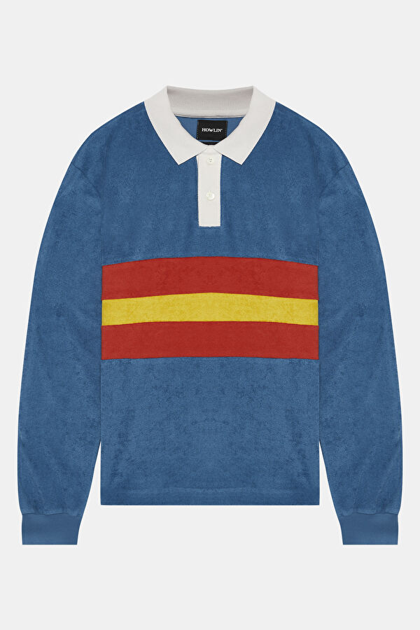 Polo Yaka Diagonal Çizgili Mavi T-Shirt