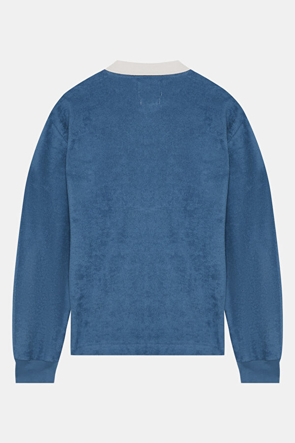 Polo Yaka Diagonal Çizgili Mavi T-Shirt 2