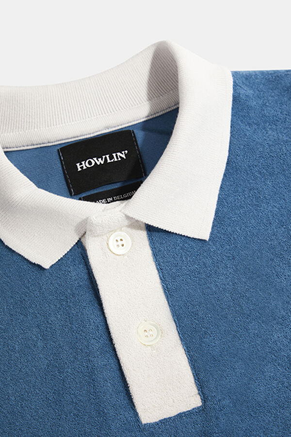 Polo Yaka Diagonal Çizgili Mavi T-Shirt 3