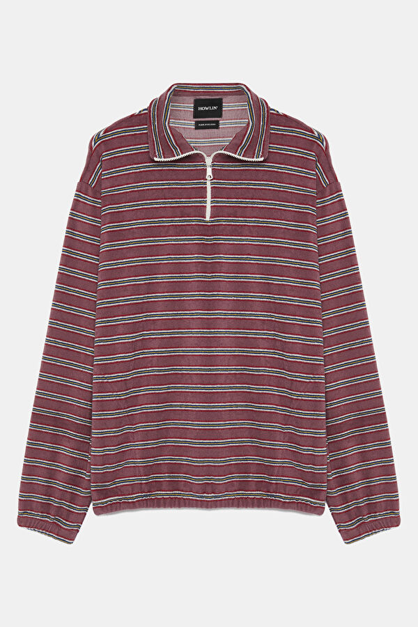 Mor Relax Kalıp V Yaka Erkek Sweatshirt
